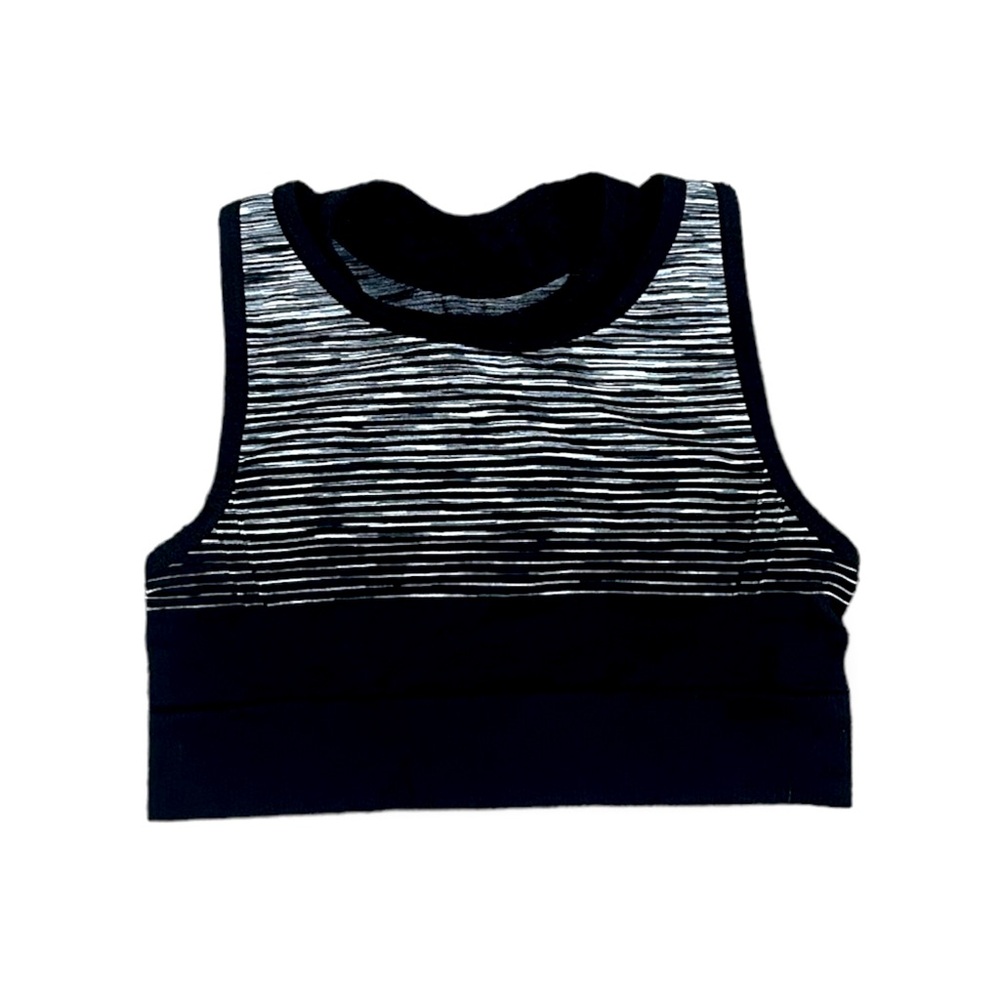 black and white striped sports bra
